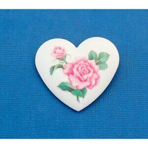 Vintage Rose Ceramic  Flower Brooch, Delicate Brooch, Heart Brooch by Avon - D22